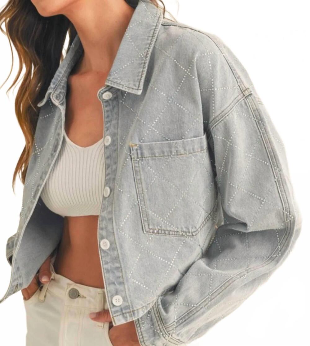 NEW MABLE kandice rhinestone denim jacket in blue